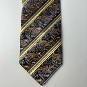 Bill Robinson Mens Paisley Stripe Tie Brown Gold Blue Formal Necktie‎
